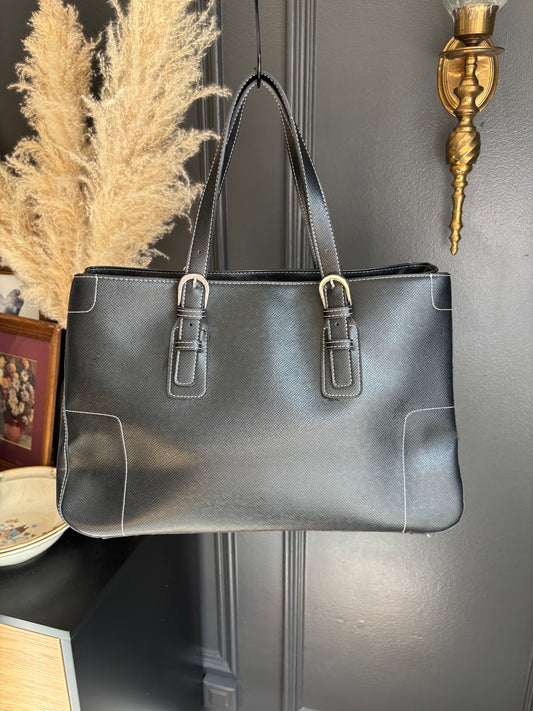 Spacious Black Faux Leather Shoulder Bag