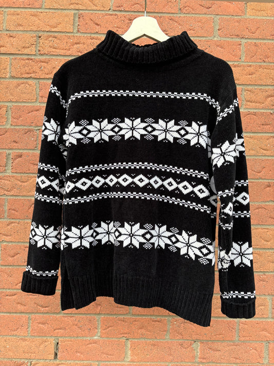 Vintage Black & White Snowflake Sweater Size S