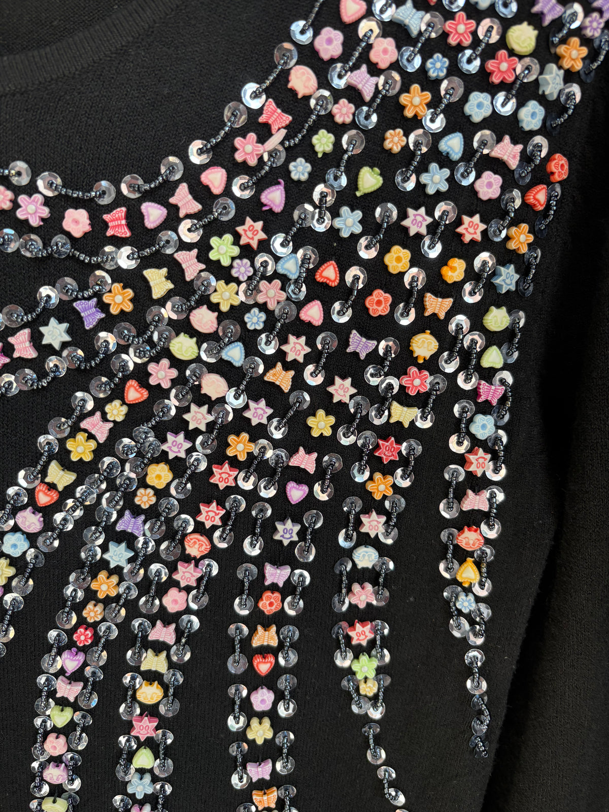 Black Fine Knit Beaded Long Sleeved Top Size M