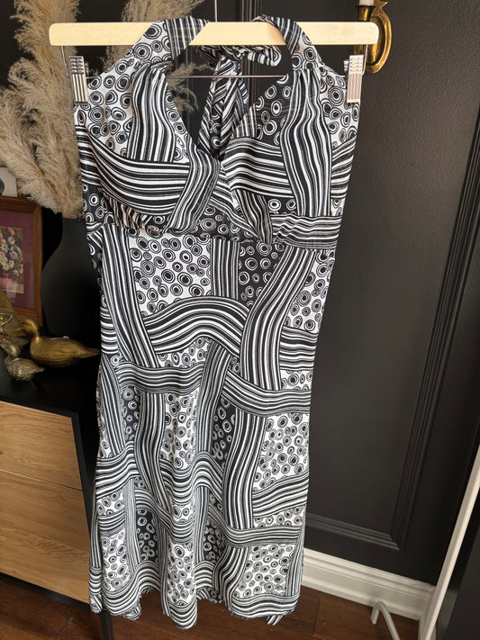 Vintage Black & White Print Halter Dress Size M