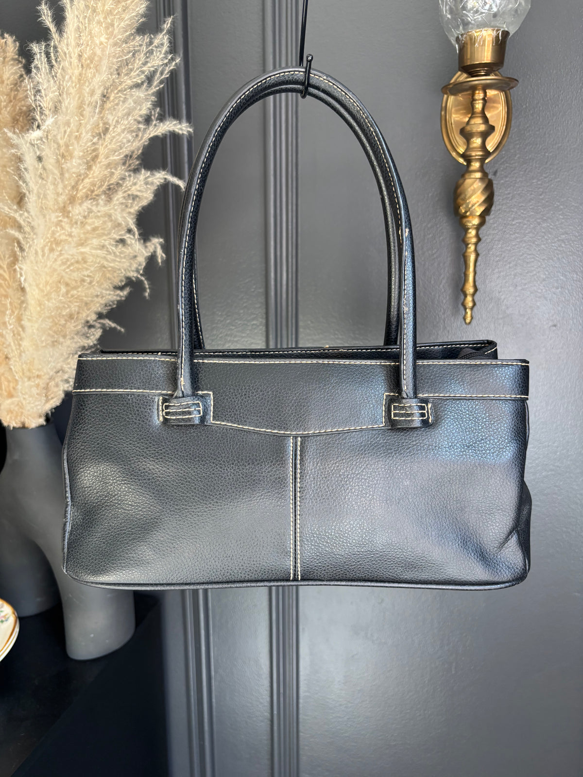 Black Rectangle Stitched Shoulder Bag