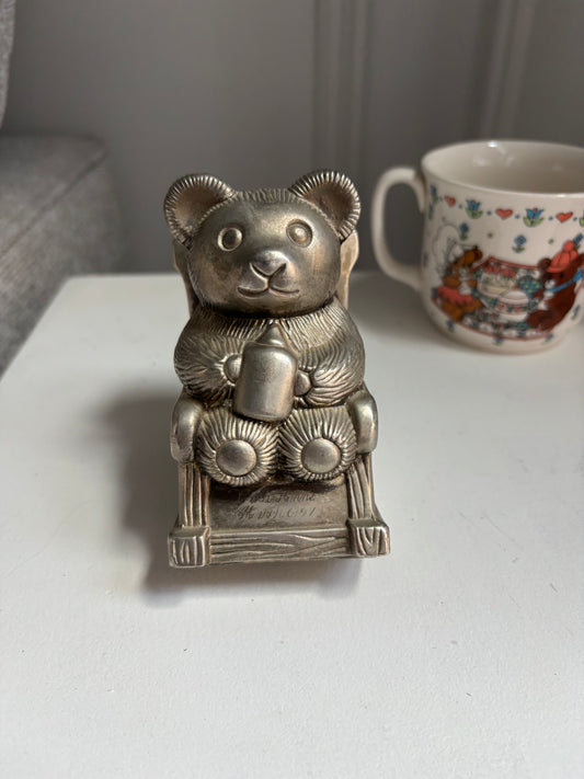 Vintage Silver Plated Rocking Baby Bear Piggy Bank