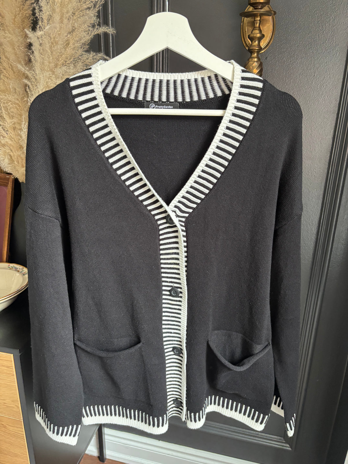 Button Down Black & White Cardigan Size M