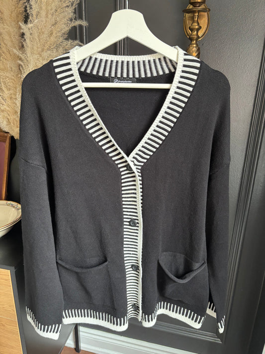 Button Down Black & White Cardigan Size M