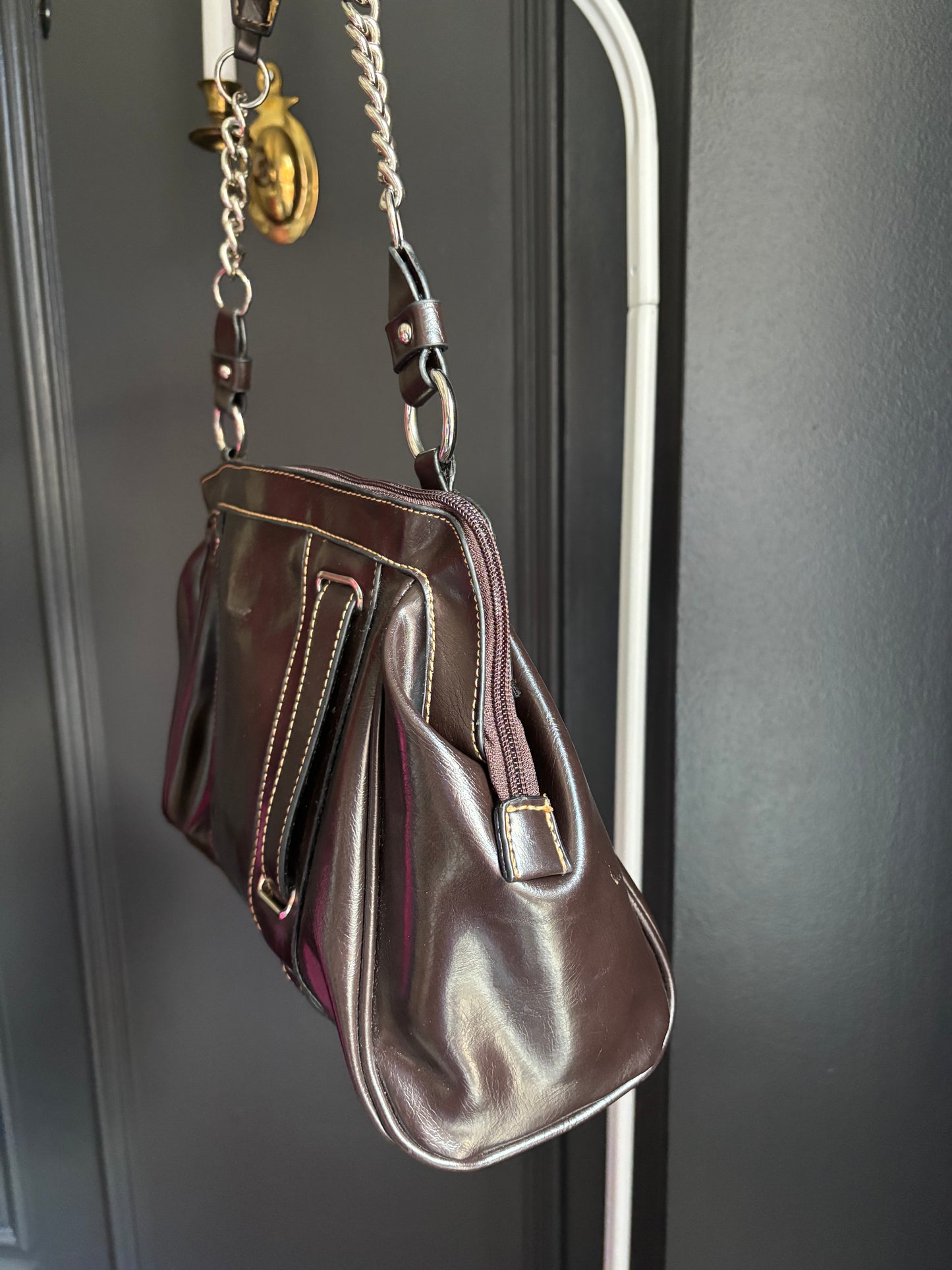 Brown Stitched Detail Shoulder Bag