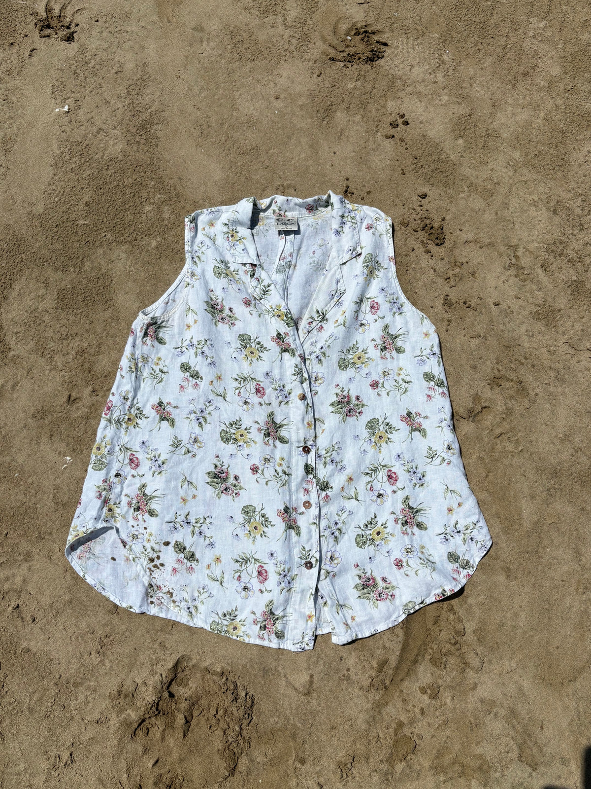 Vintage Linen Sleeveless Blouse Size L