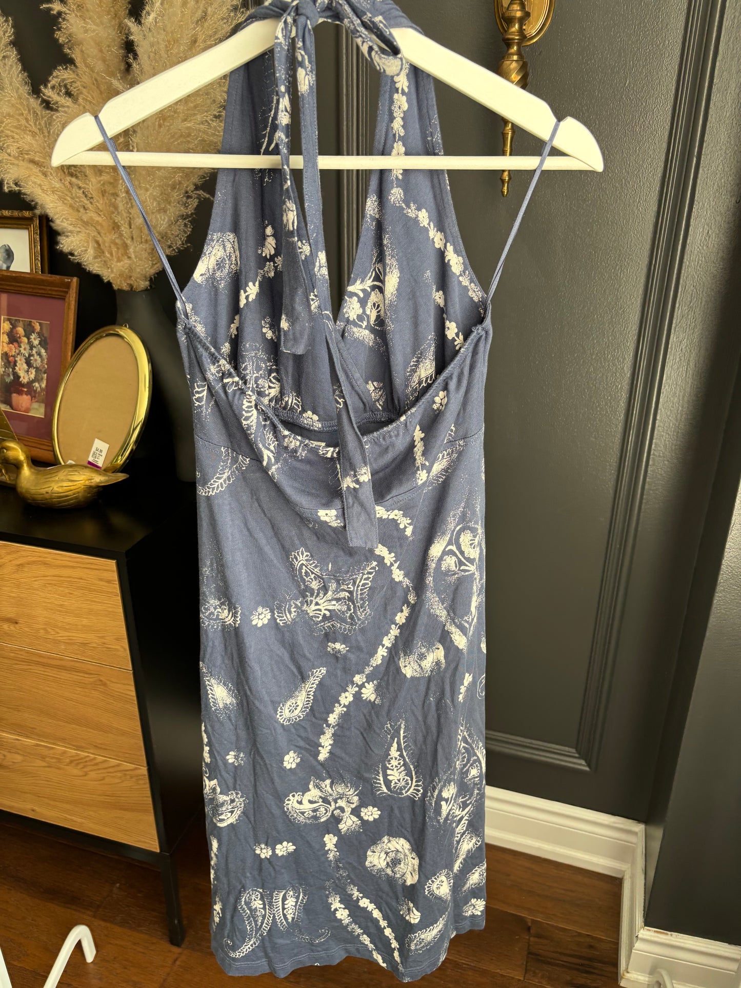 Paisley Print Cotton Blend Halter Dress Size M