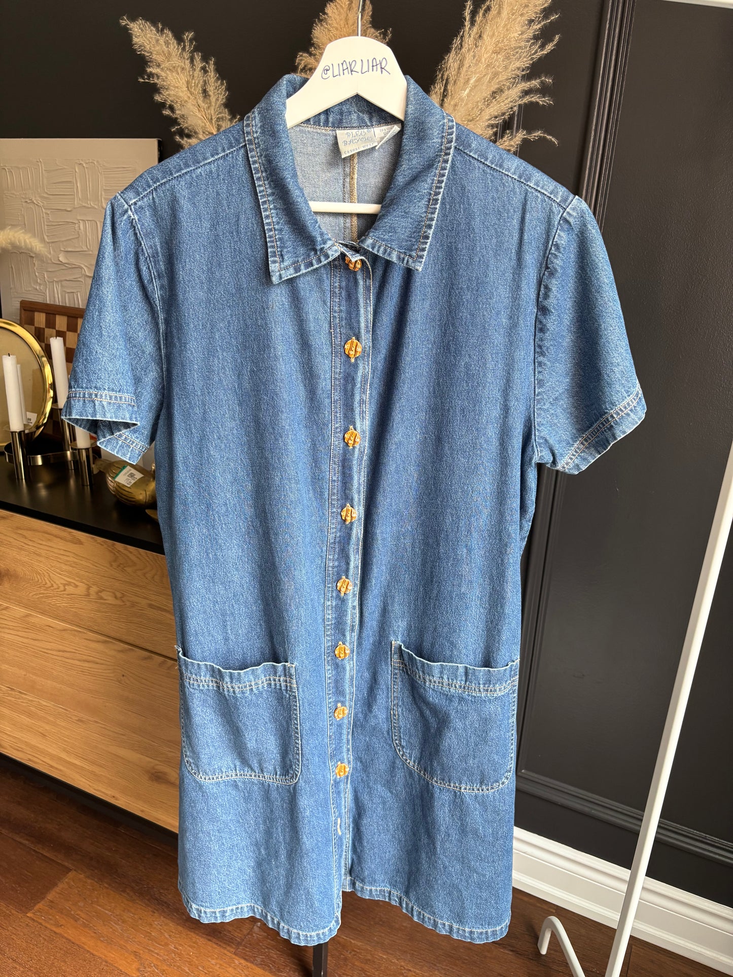 Short Sleeved Denim Button Down Dress Size L