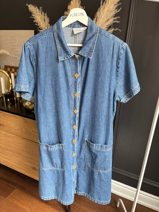 Short Sleeved Denim Button Down Dress Size L