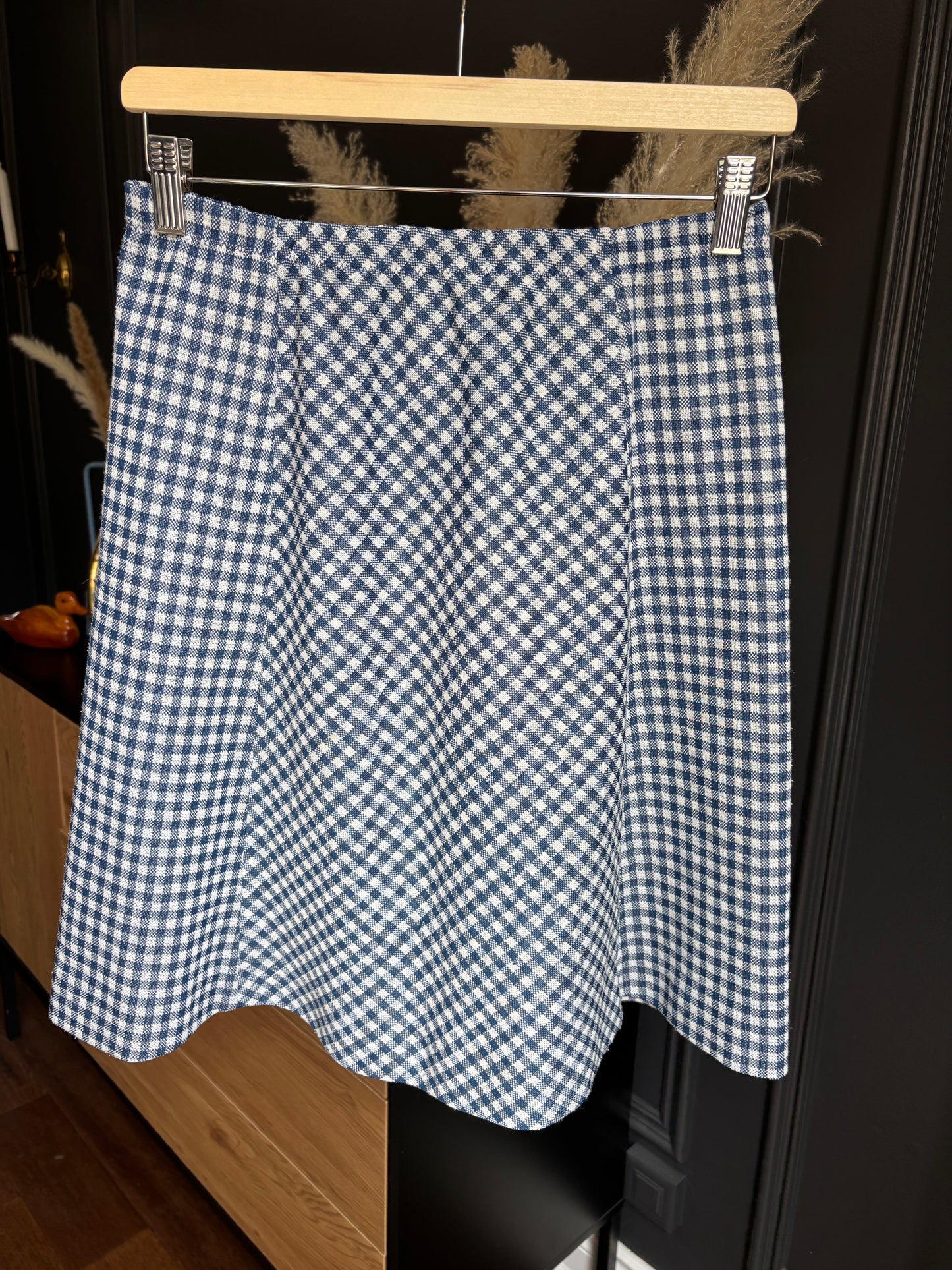 Vintage Blue Gingham Knee Length Skirt Size M