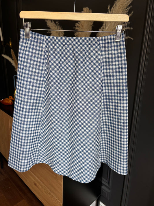 Vintage Blue Gingham Knee Length Skirt Size M