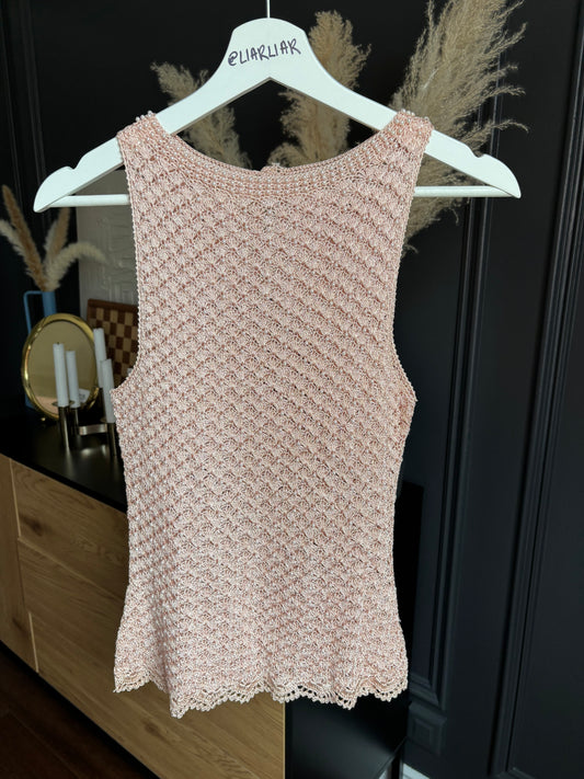 Vintage Sleeveless Crochet & Pearl Top Size L