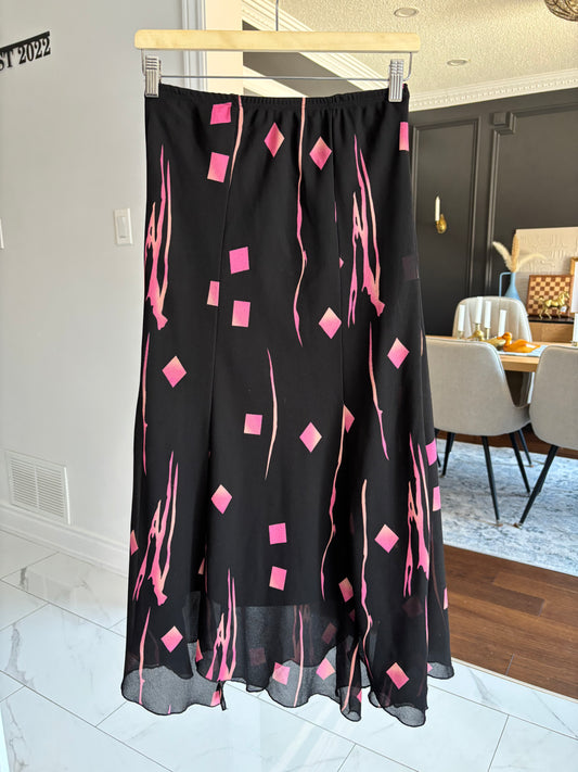 Vintage Black & Pink Ankle Length Skirt Size S