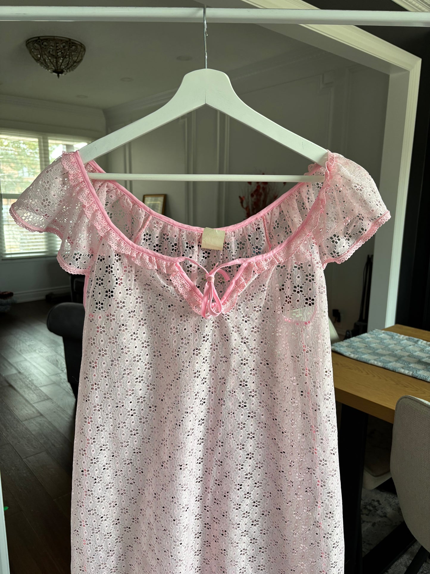 Vintage Pink Lace Nightgown Size L