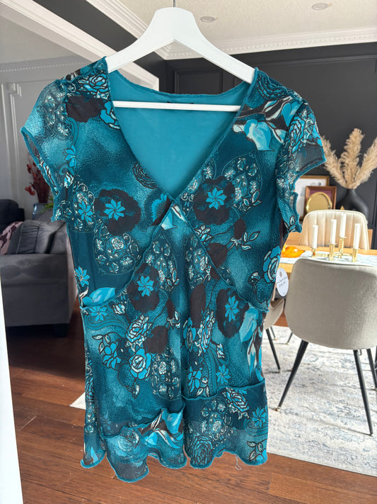 Turquoise V-neck Top Size M