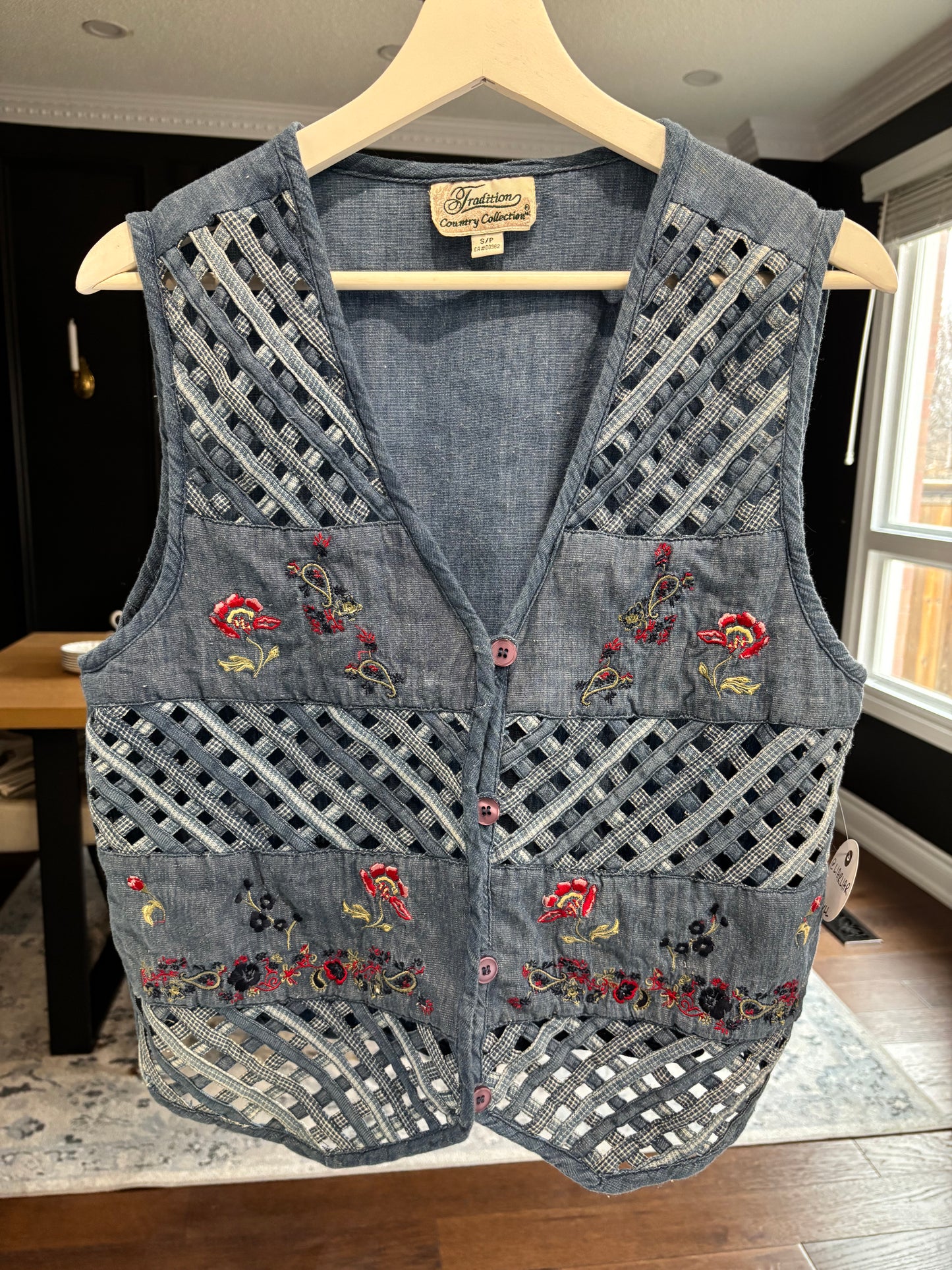 Country Blue Embroidery Vest Size S