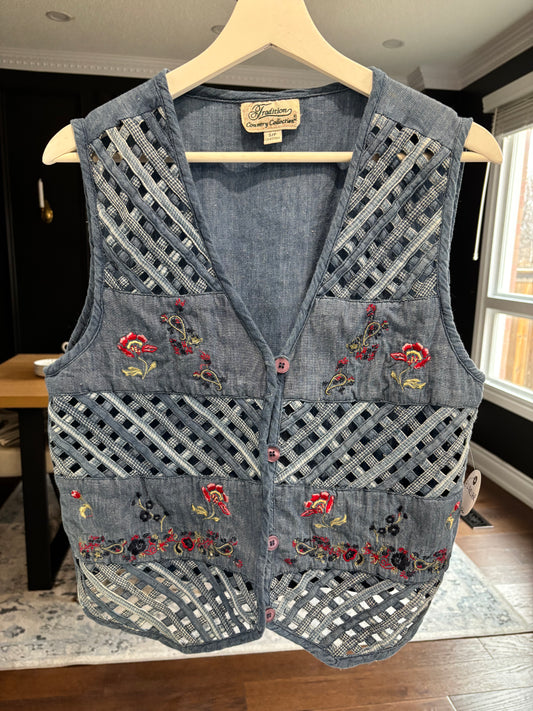 Country Blue Embroidery Vest Size S