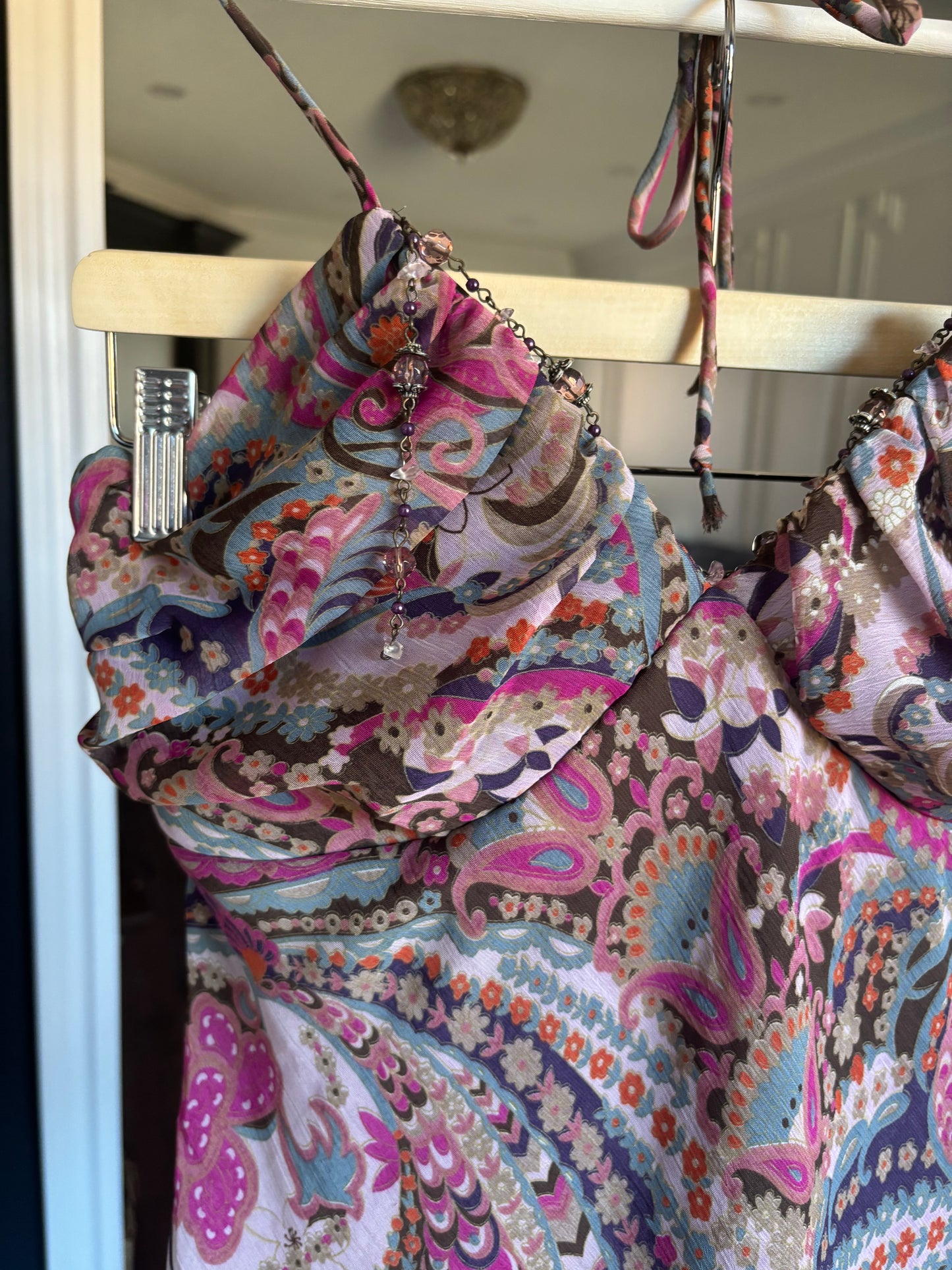 Bead Detail Tie Halter Top Size M