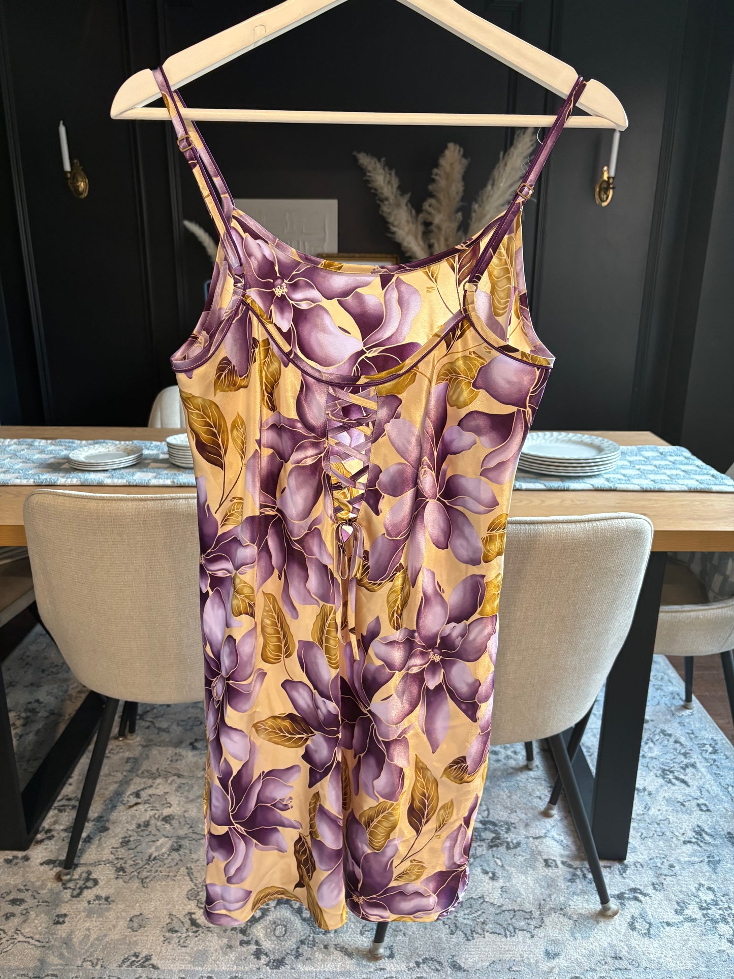 Vintage Purple & Gold Satin Slip Dress Size M