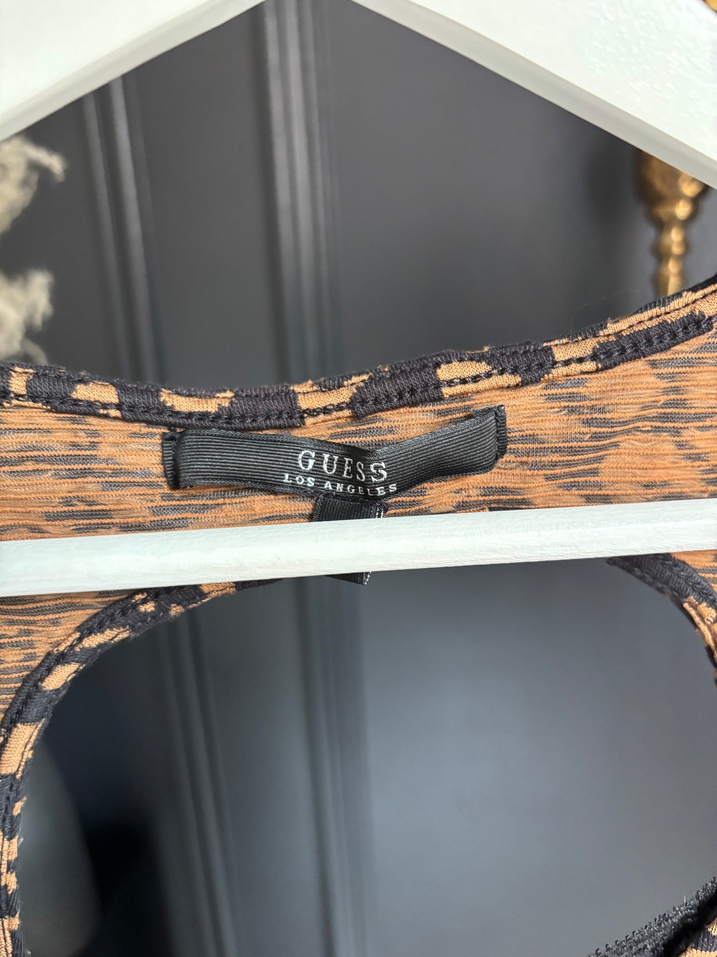 Guess Leopard Print Key Hole Top Size M