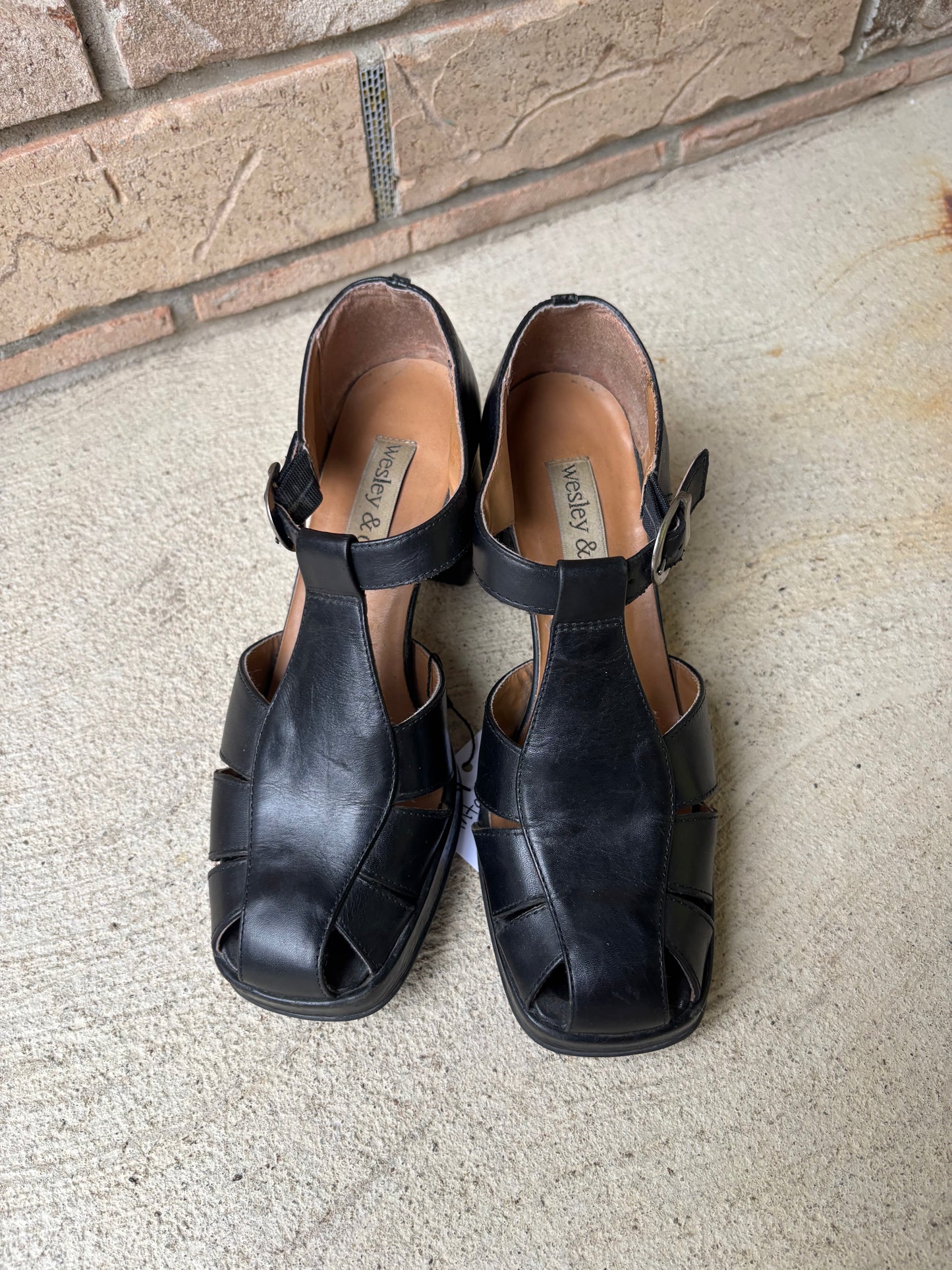 Vintage Black Strap Block Heel Shoes Size 6
