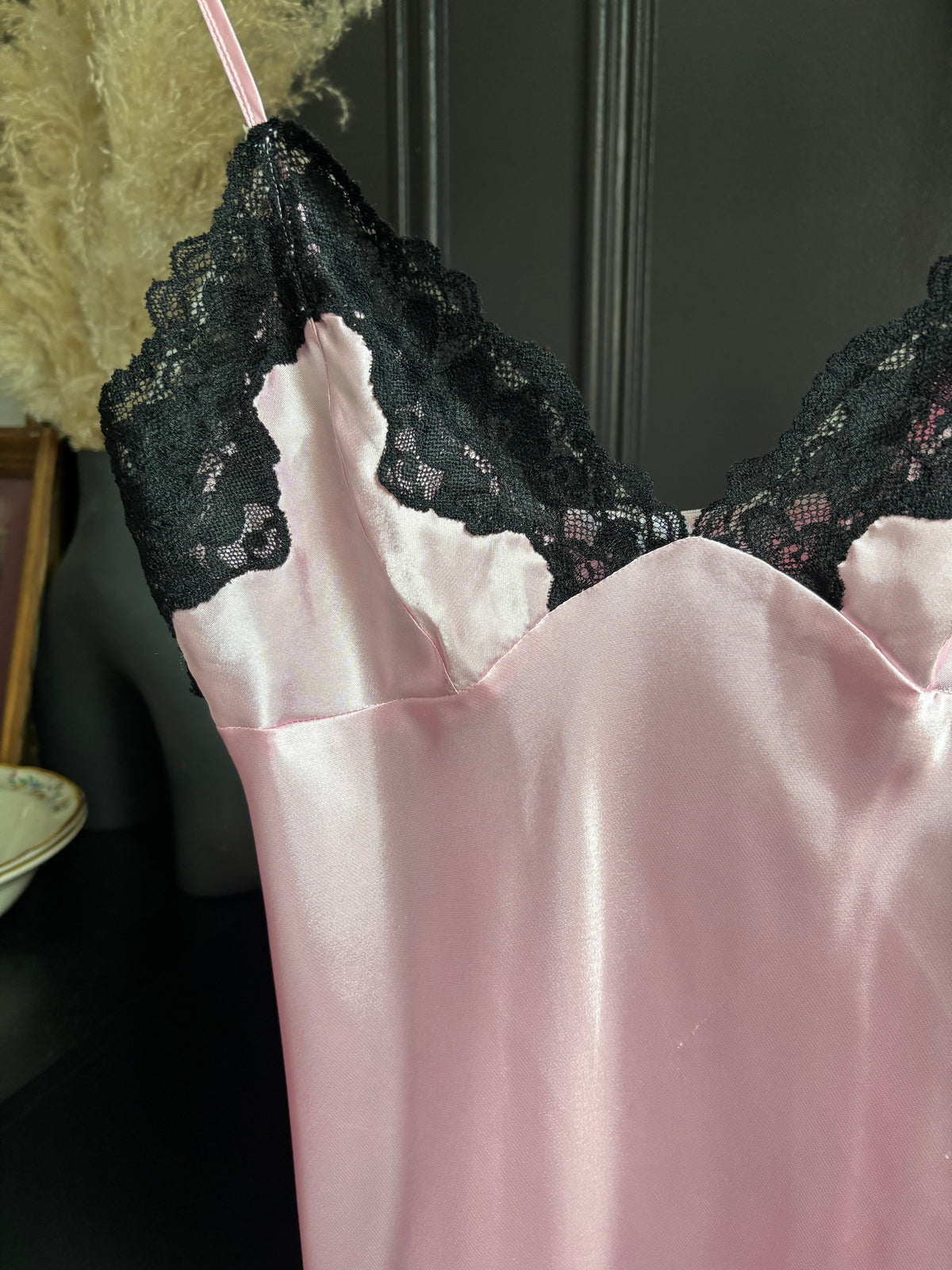 Pink & Black Satin Slip Size S