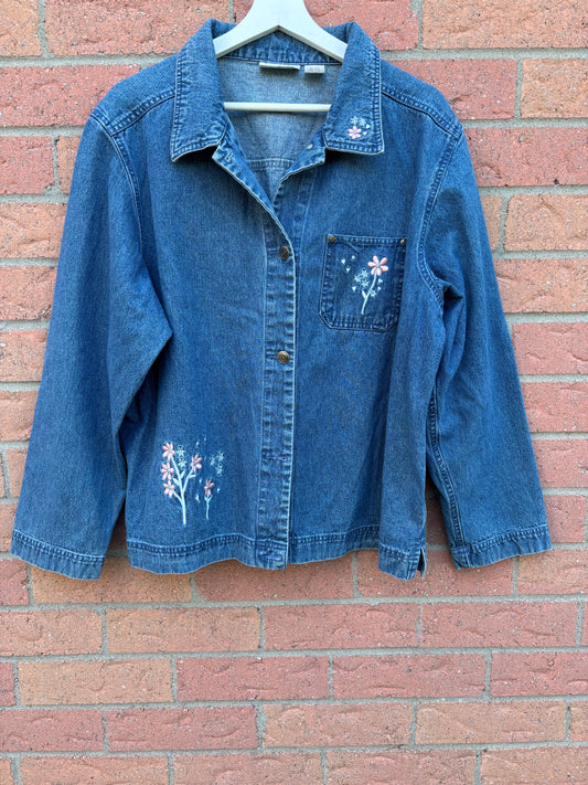 Flower Embroidered Denim Jacket Size X-Large