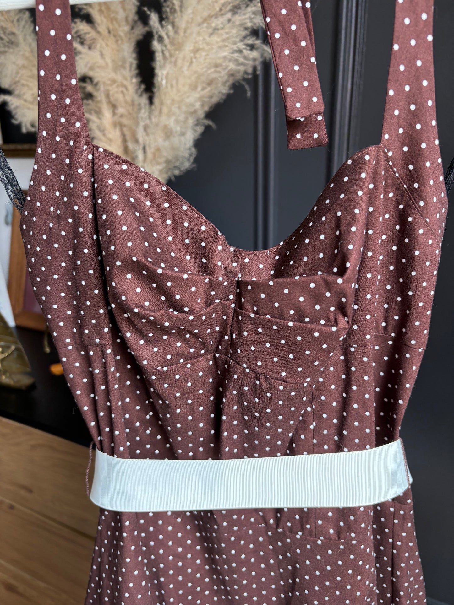 Vintage Brown & White Polka Dot Dress Size XS