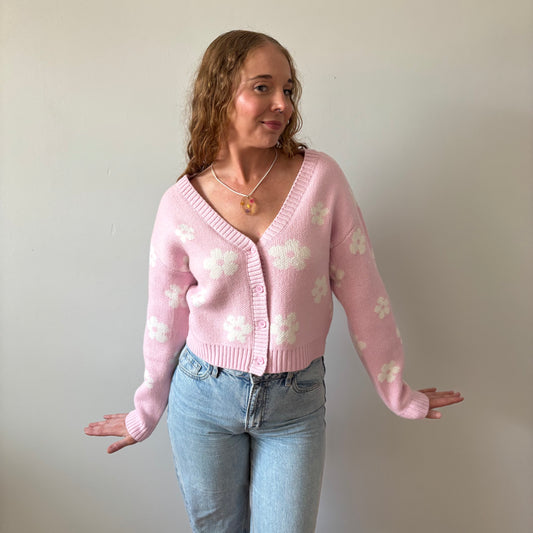 Cute Pink & White flower Cardigan