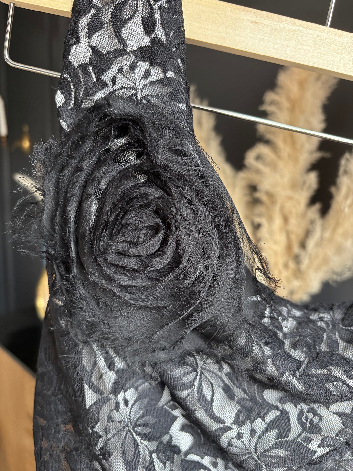 Black Lace One Shoulder Rouched Top Size XL
