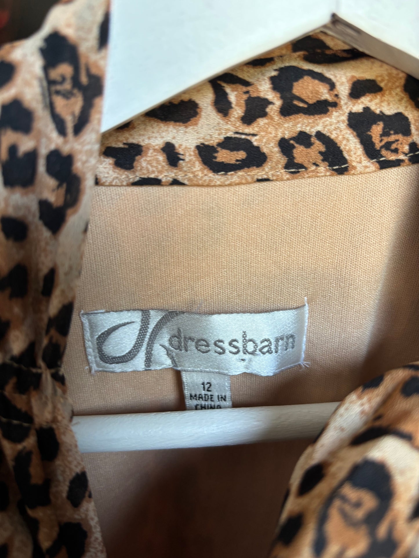 Vintage Leopard Print Tie Neck Dress Size 12