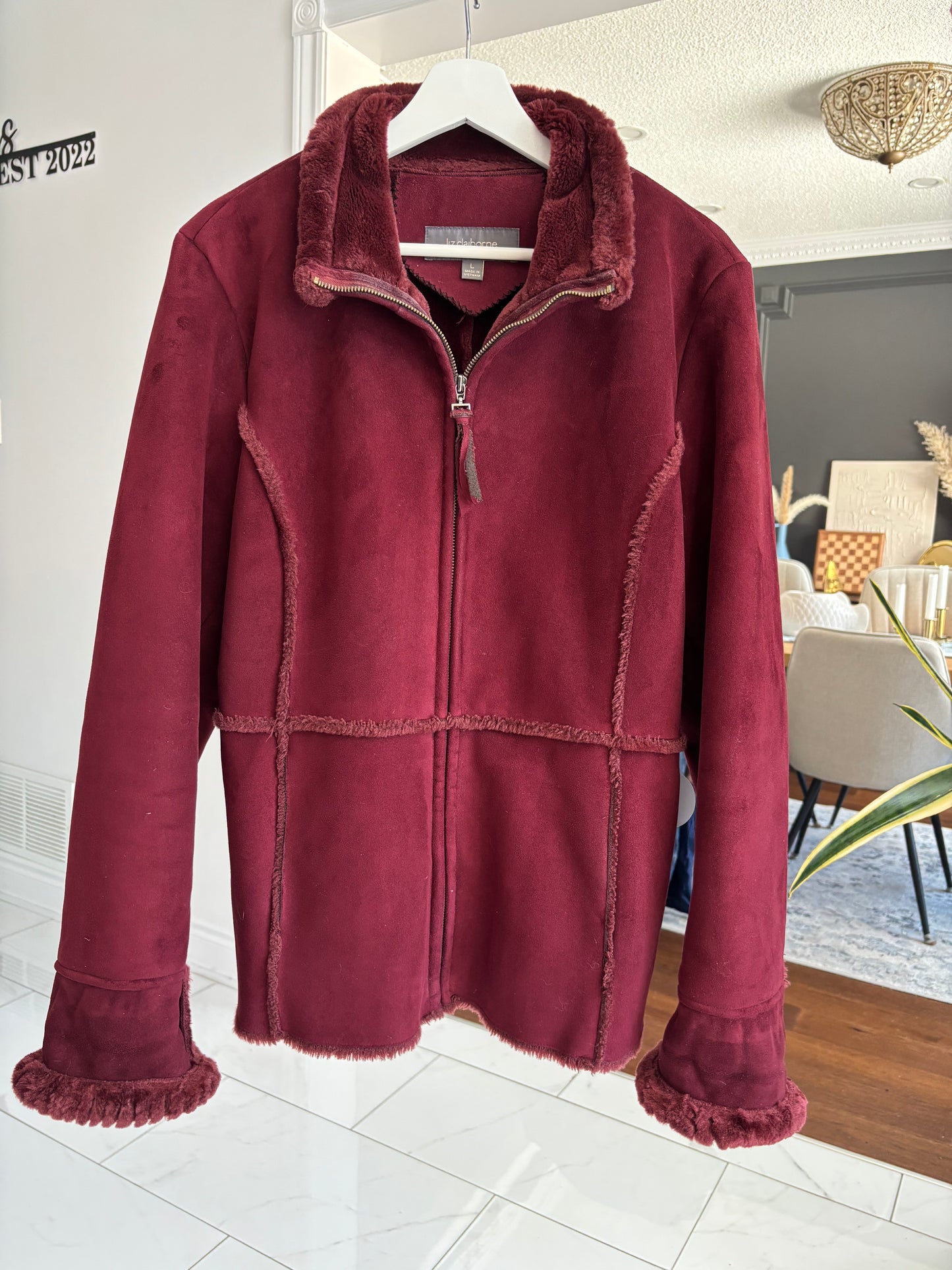 Burgundy Faux Fur Lined Jacket Size L