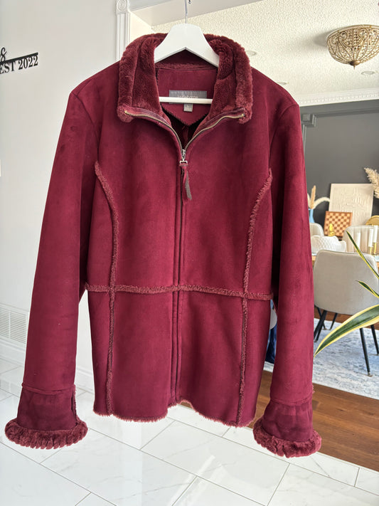 Burgundy Faux Fur Lined Jacket Size L