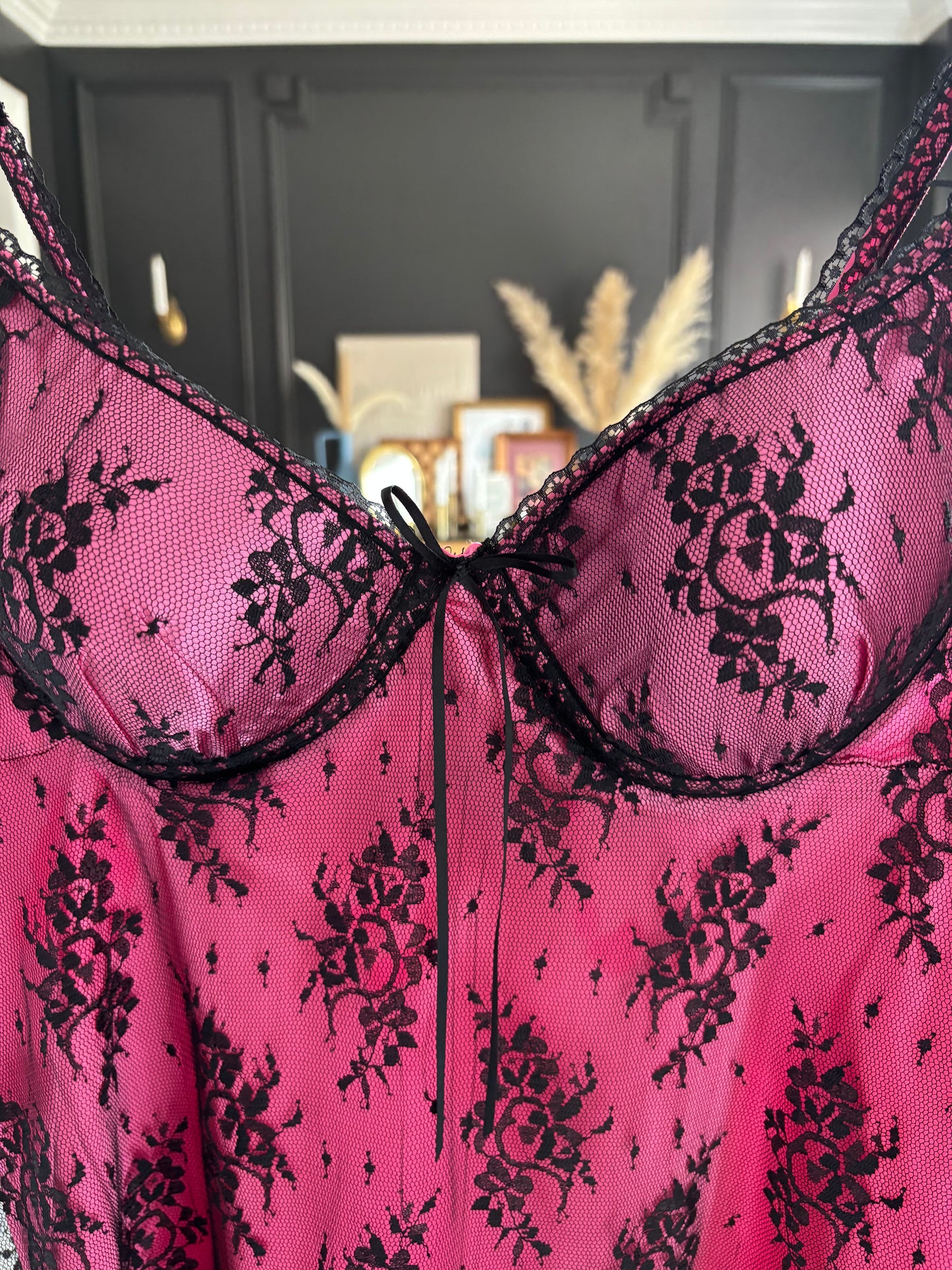 Hot Prink & Black Lace Babydoll Size L