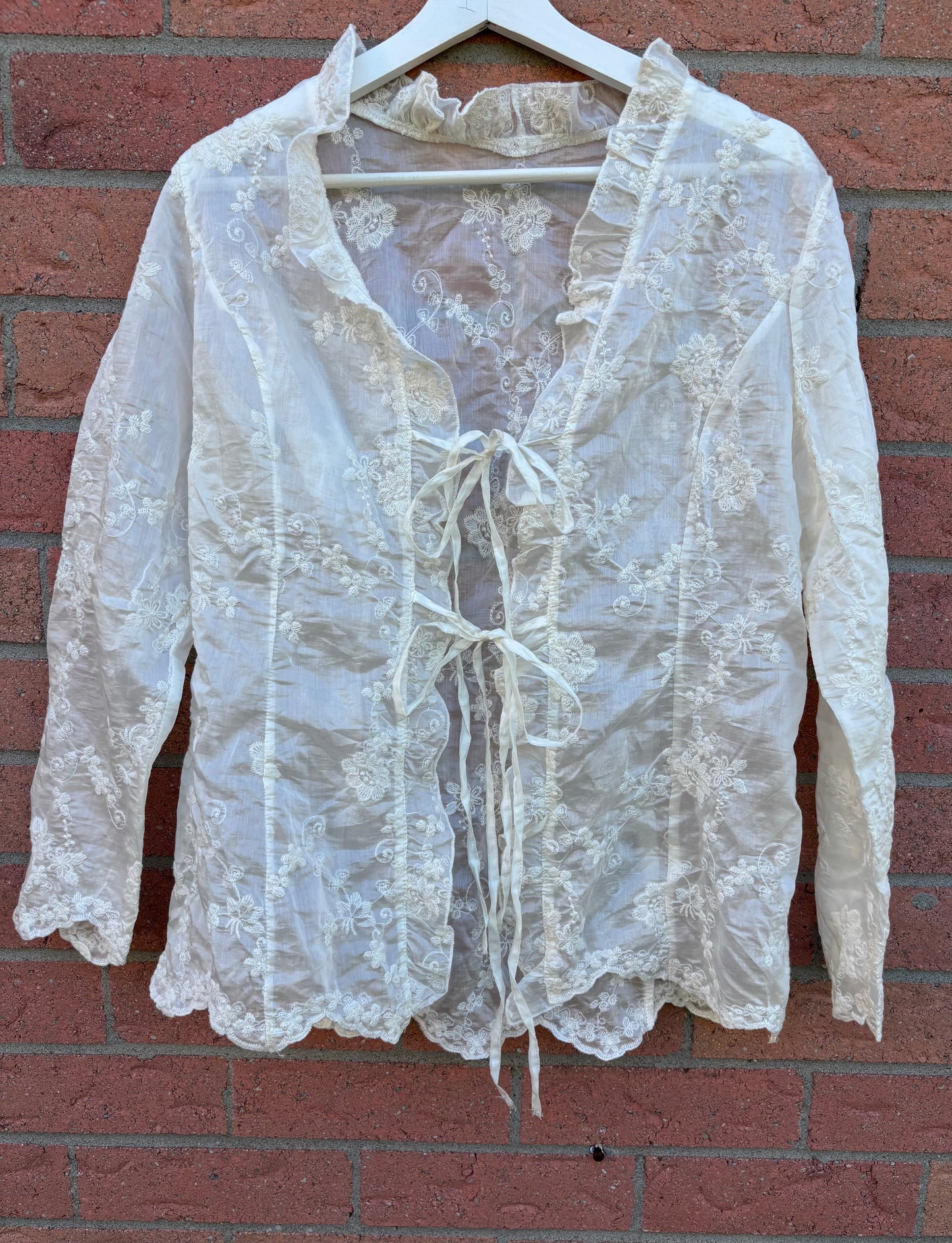 White Lace Tie Blouse