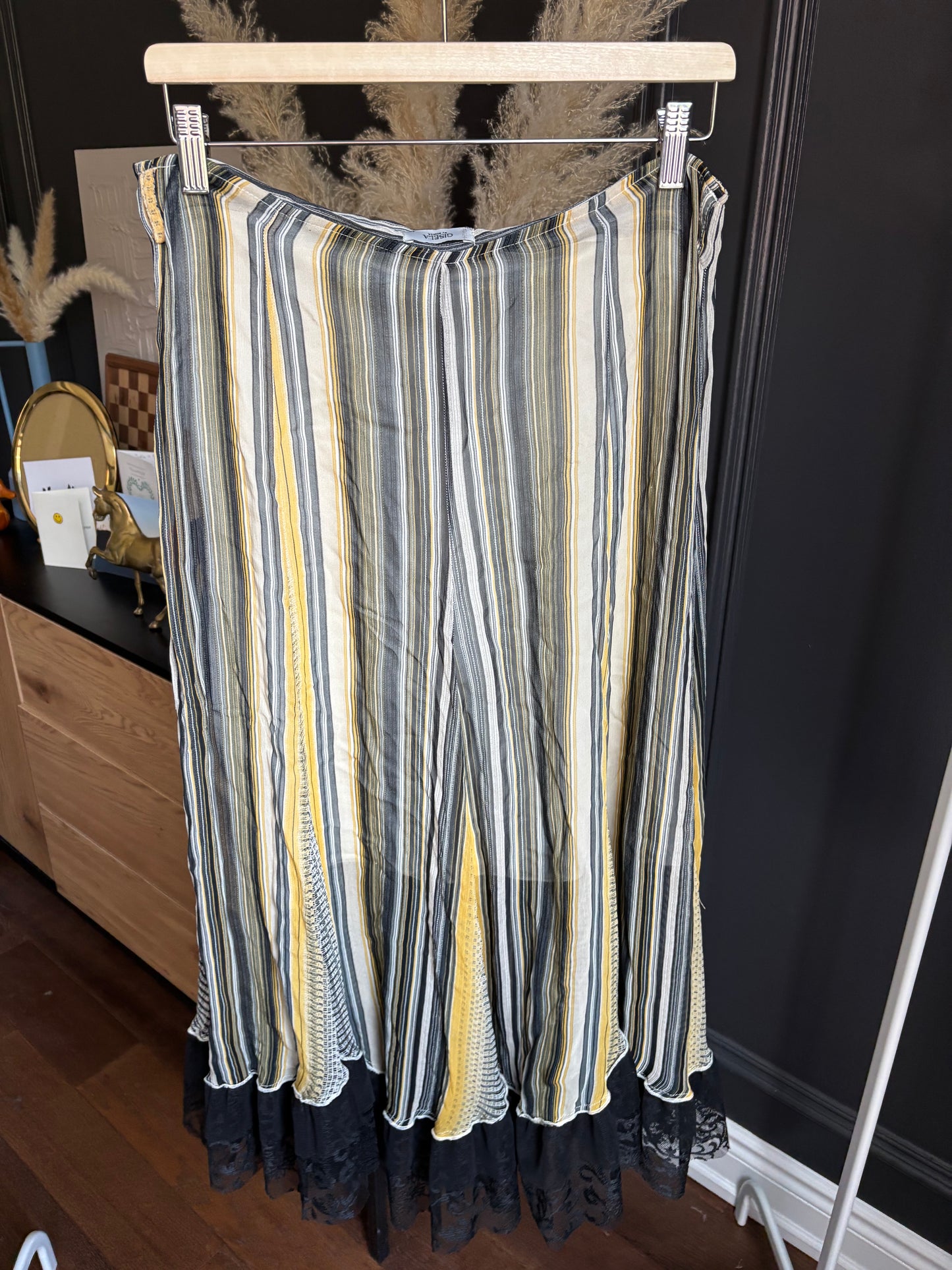 Long Vintage Striped Skirt With Lace Size 40