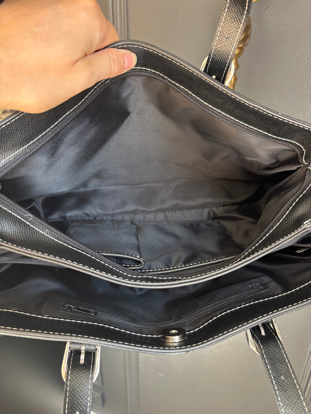 Spacious Black Faux Leather Shoulder Bag