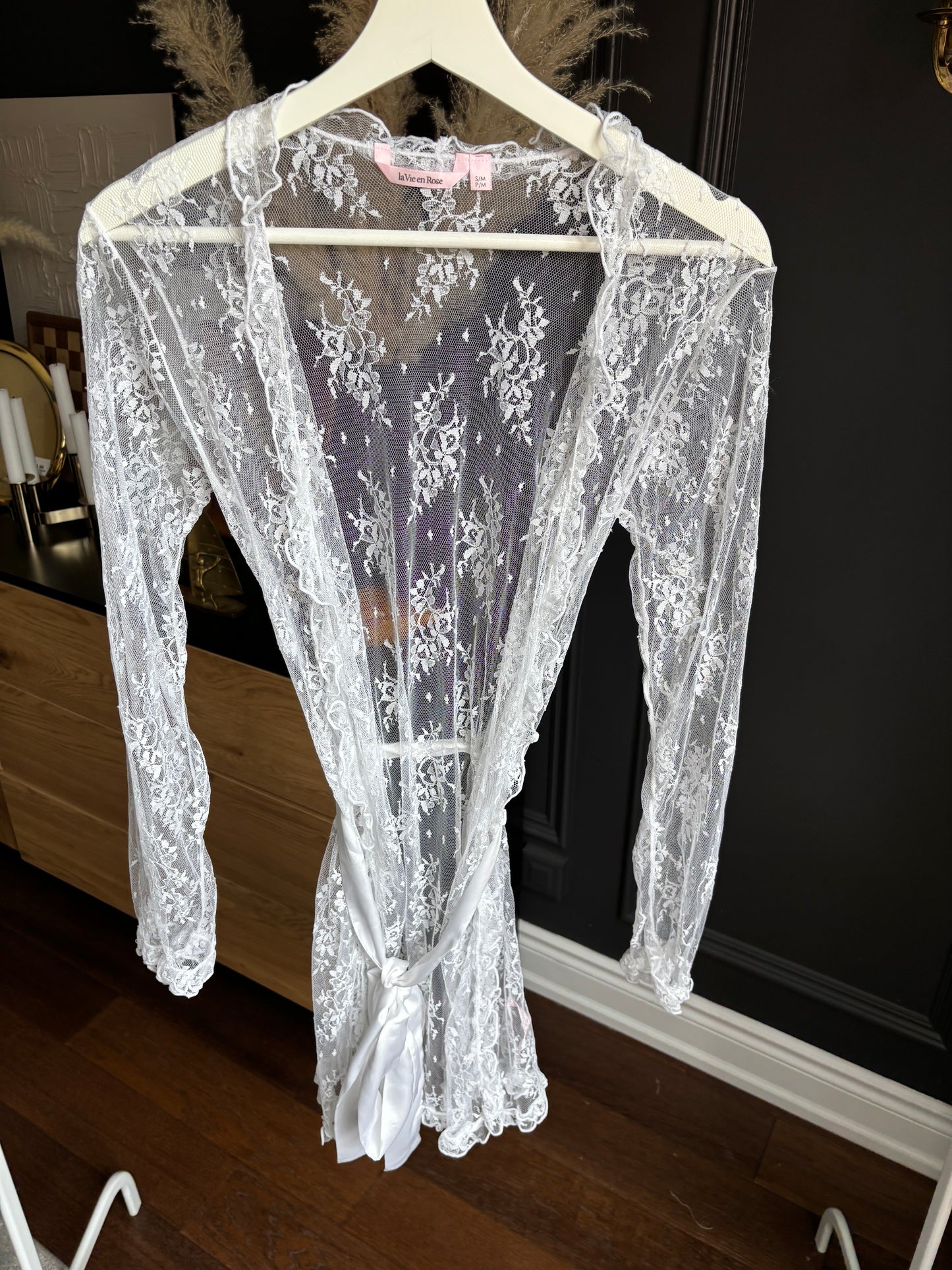 2 Piece White Satin Slip and Lace Robe Size L