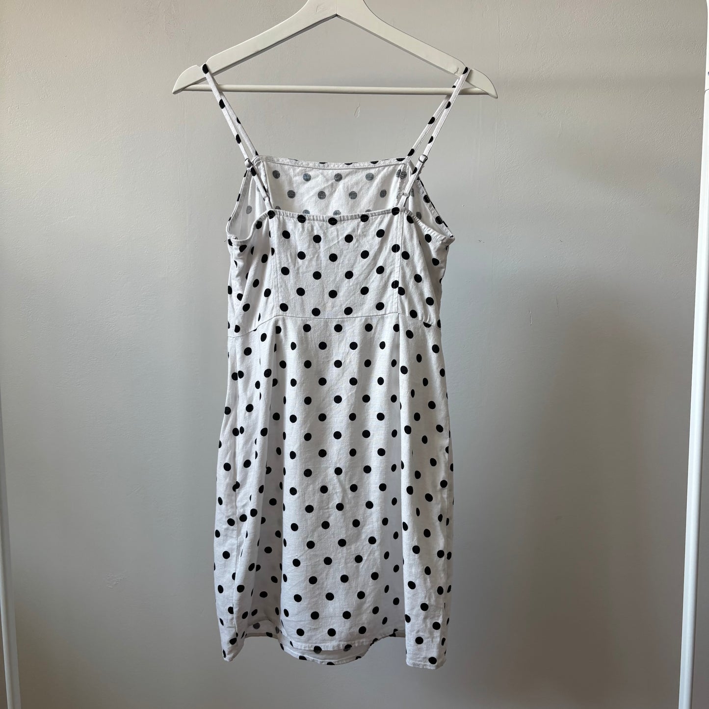 Linen Blend White & Black Polka Dot Dress