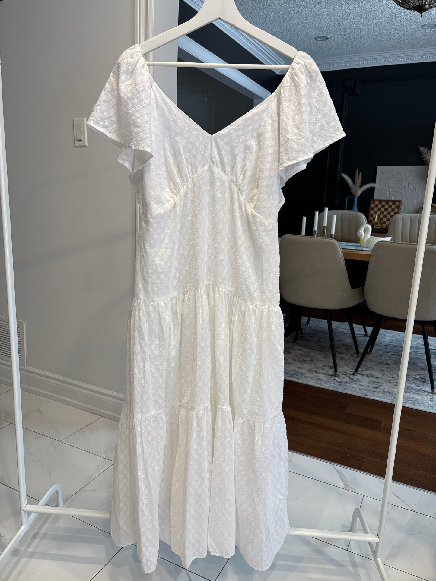 White Long Tiered Dress Size S
