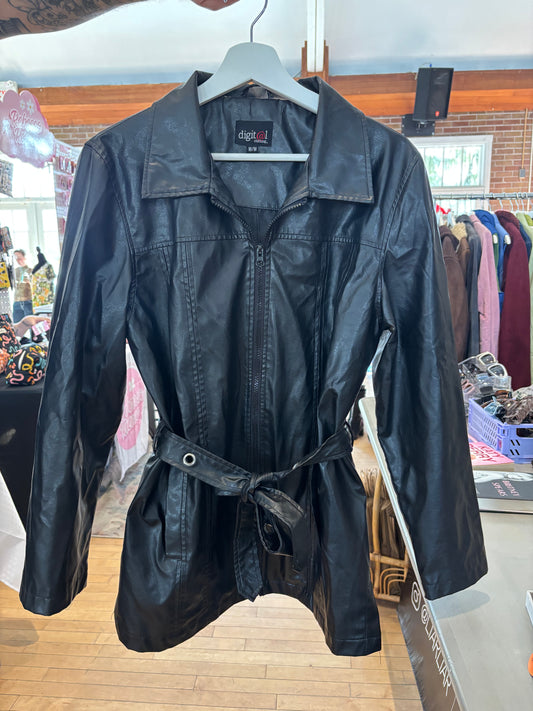 Faux Leather Zip & Belted Jacket Size M