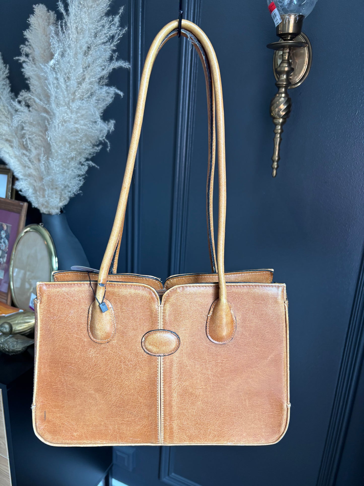 90's Brown Leather Structured Shoulder Bag