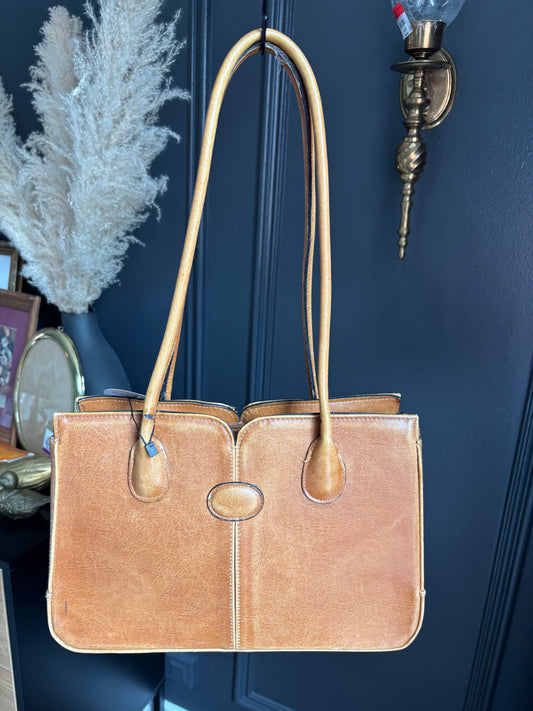 90's Brown Leather Structured Shoulder Bag