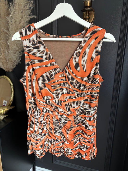 Orange & Leopard Print Rouched Tank Size