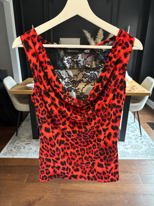 Sexy Red Leopard Cowl Neck To Size S