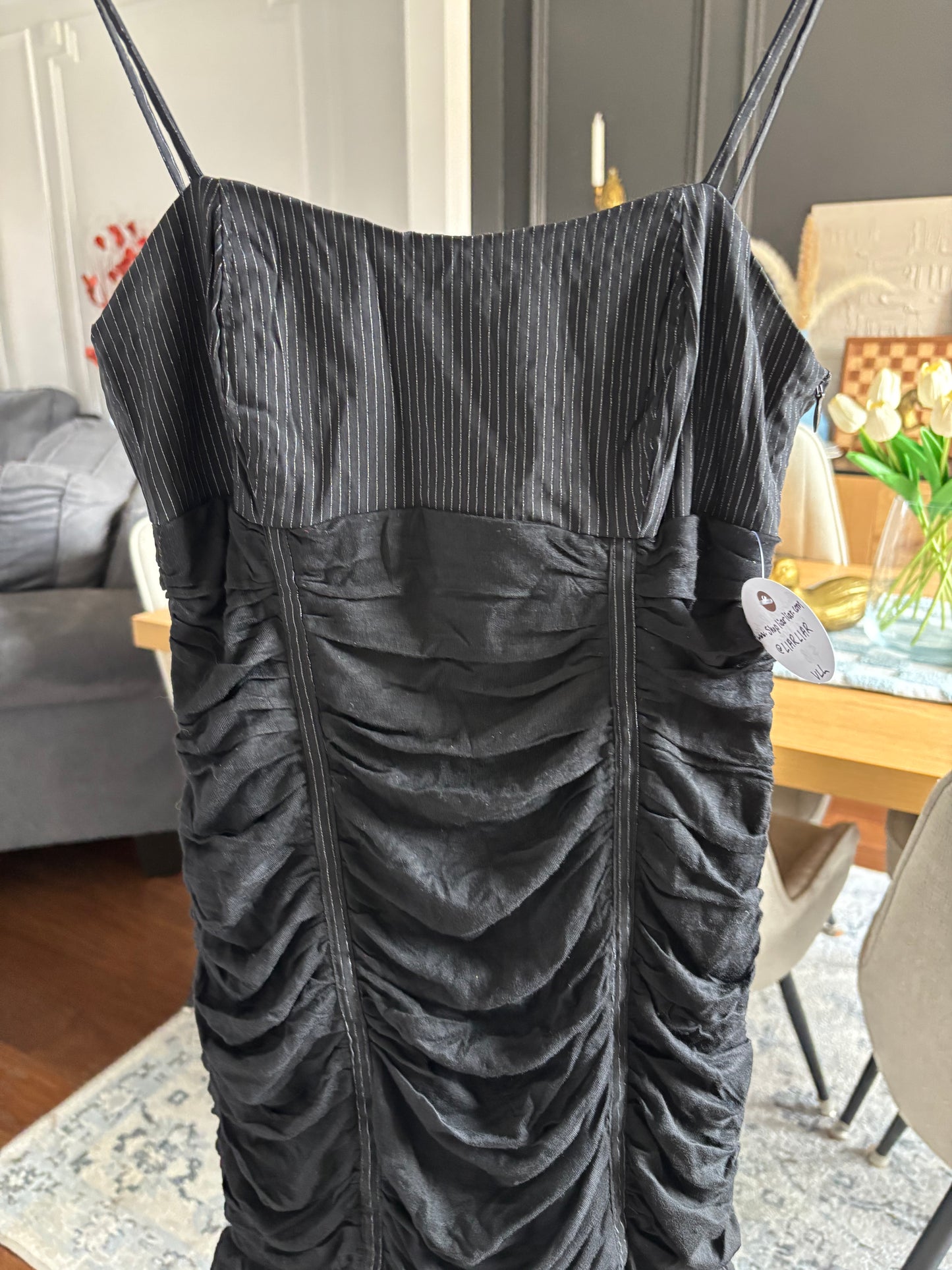 Pinstriped & Rouched Mini Dress Size M