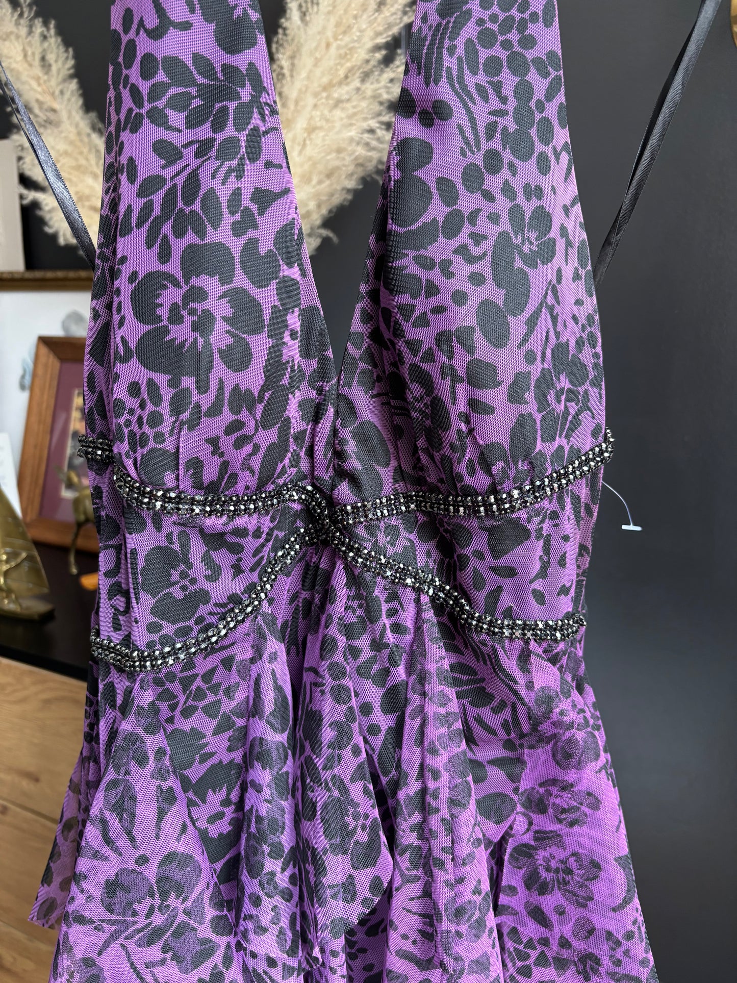 Y2K Purple & Black Halter Dress Size S