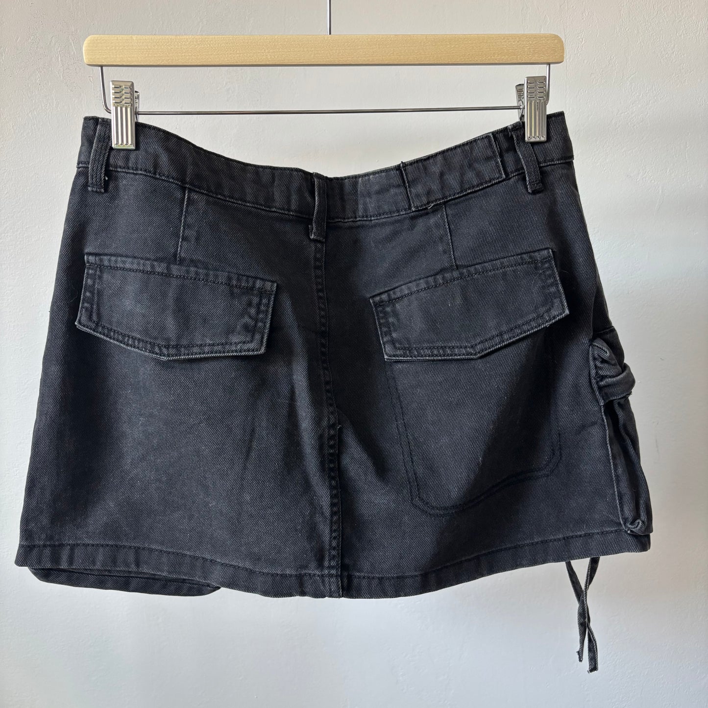 Black Denim Cargo Mini Skirt
