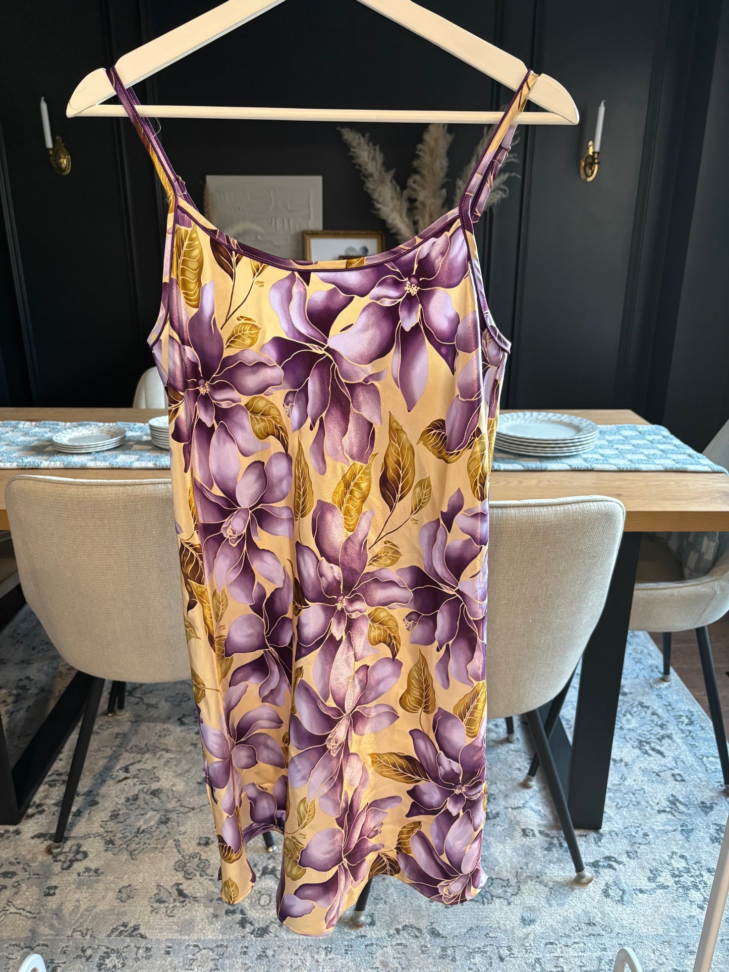 Vintage Purple & Gold Satin Slip Dress Size M