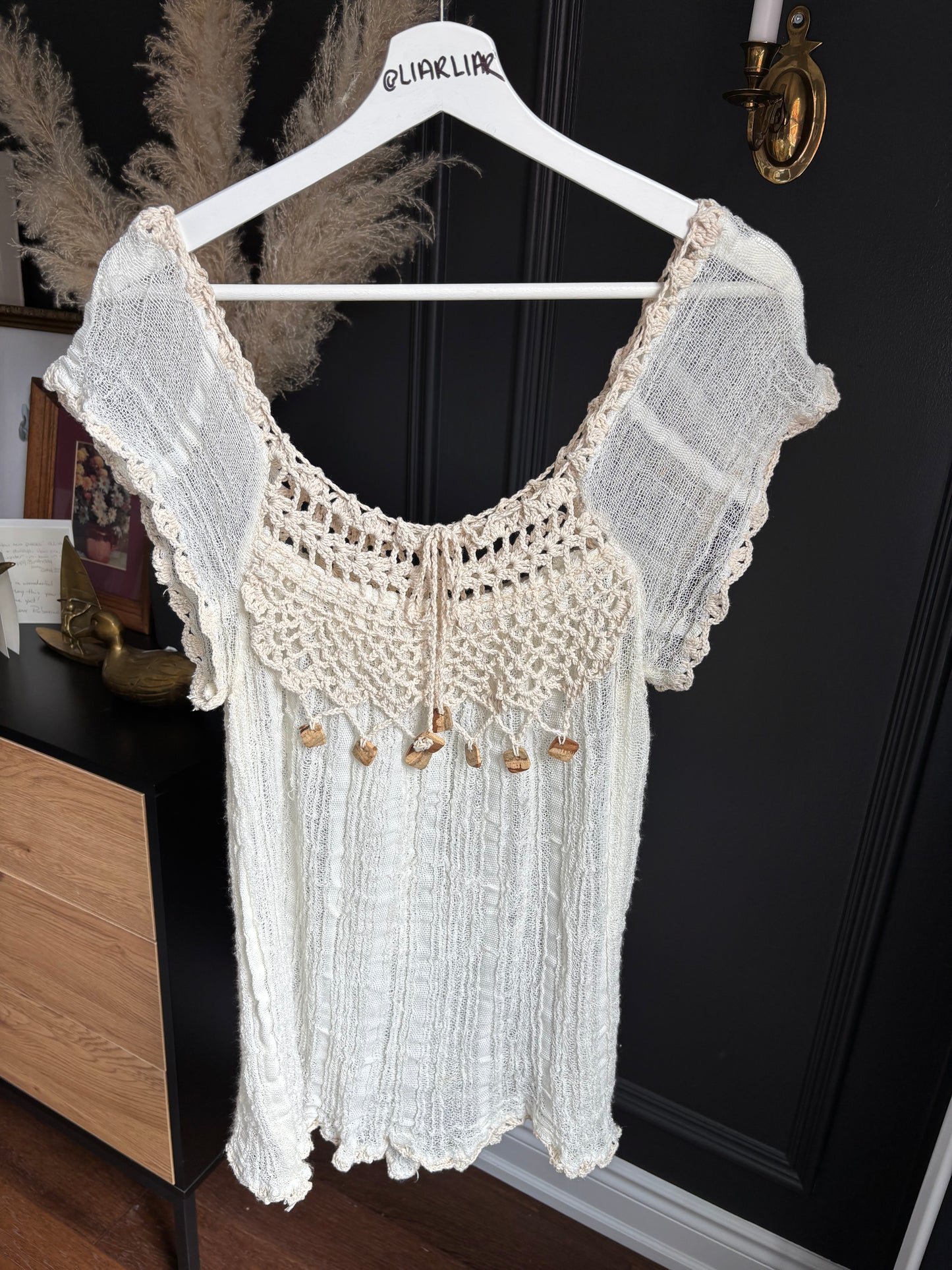 Gauze & Crochet Knit Beach Top Size OS